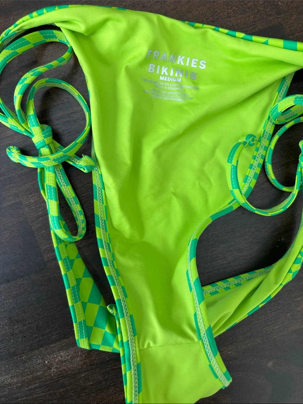 Frankies Bikinis Bottoms Green Checkered High Rise size Medium